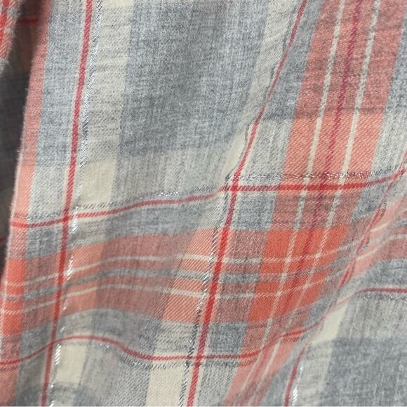 Talbots Top Womans Medium Plaid Flannel Long Sleeve Fall Classic Salomon & Gray - Picture 3 of 7